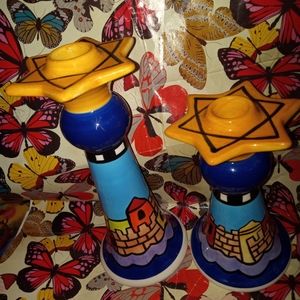 2 BEAUTIFUL NICOLE ENGBLOM CERAMIC SHABBAT CANDLE HOLDERS